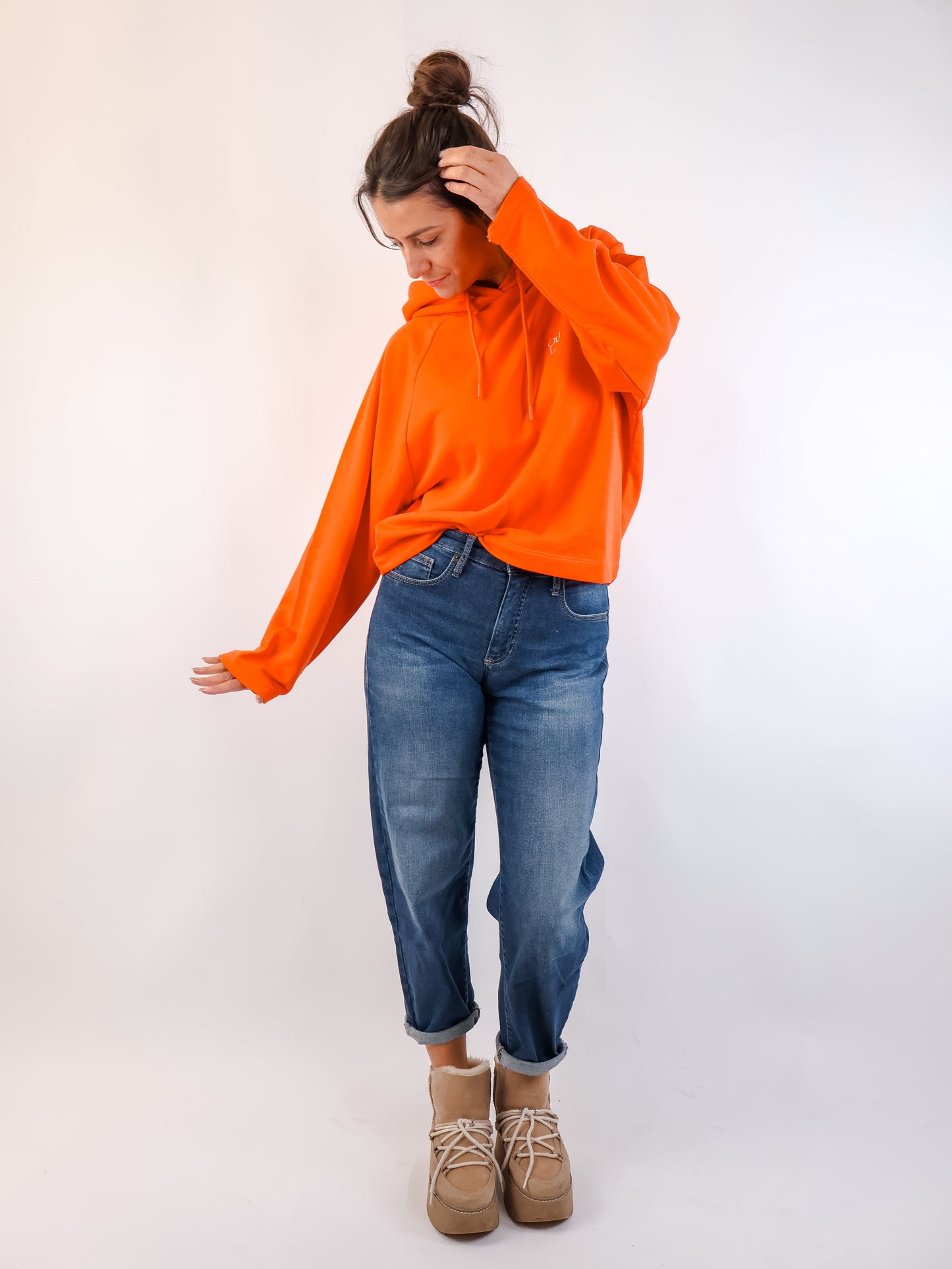 Smith&Soul Boxy Hoodie mit Stickerei in Mandarine