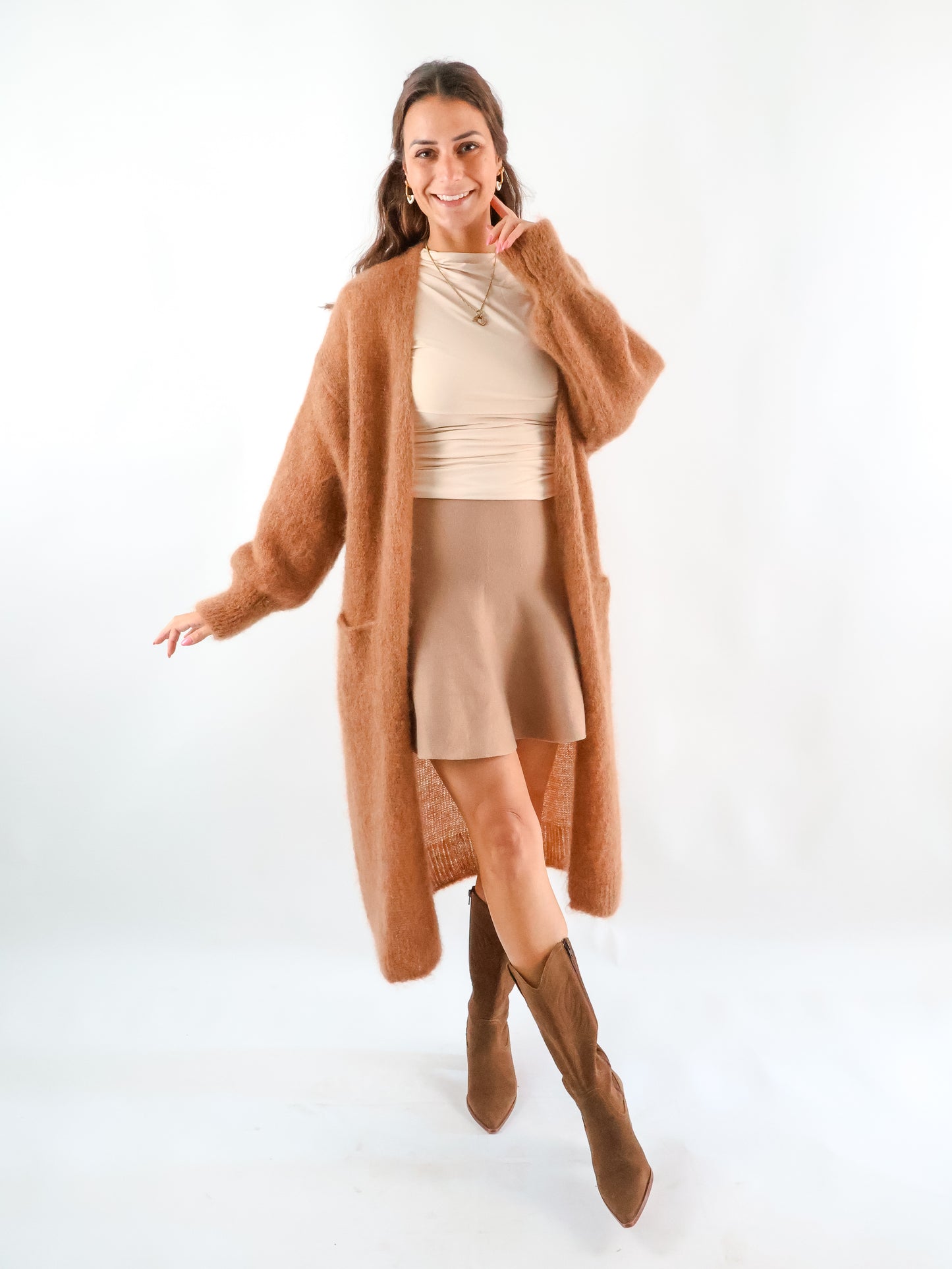 Premium Fineline Strickmantel Camel