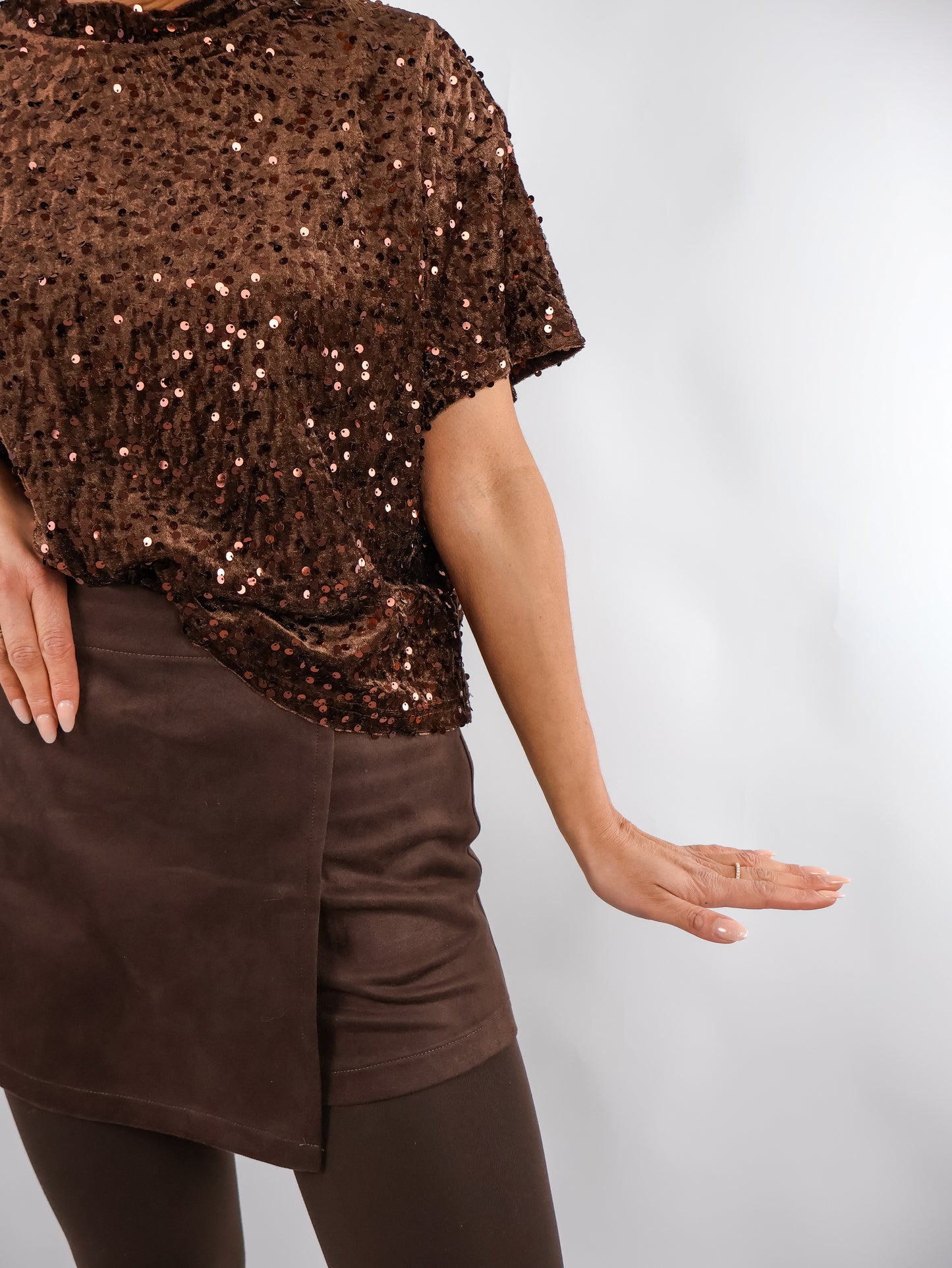 Pailletten Shirt Coffee