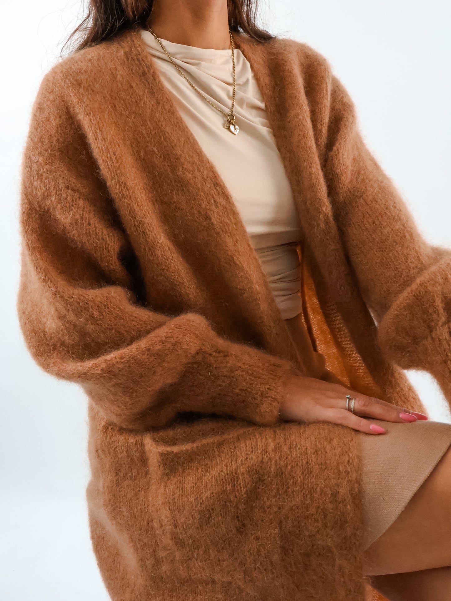Premium Fineline Strickmantel Camel