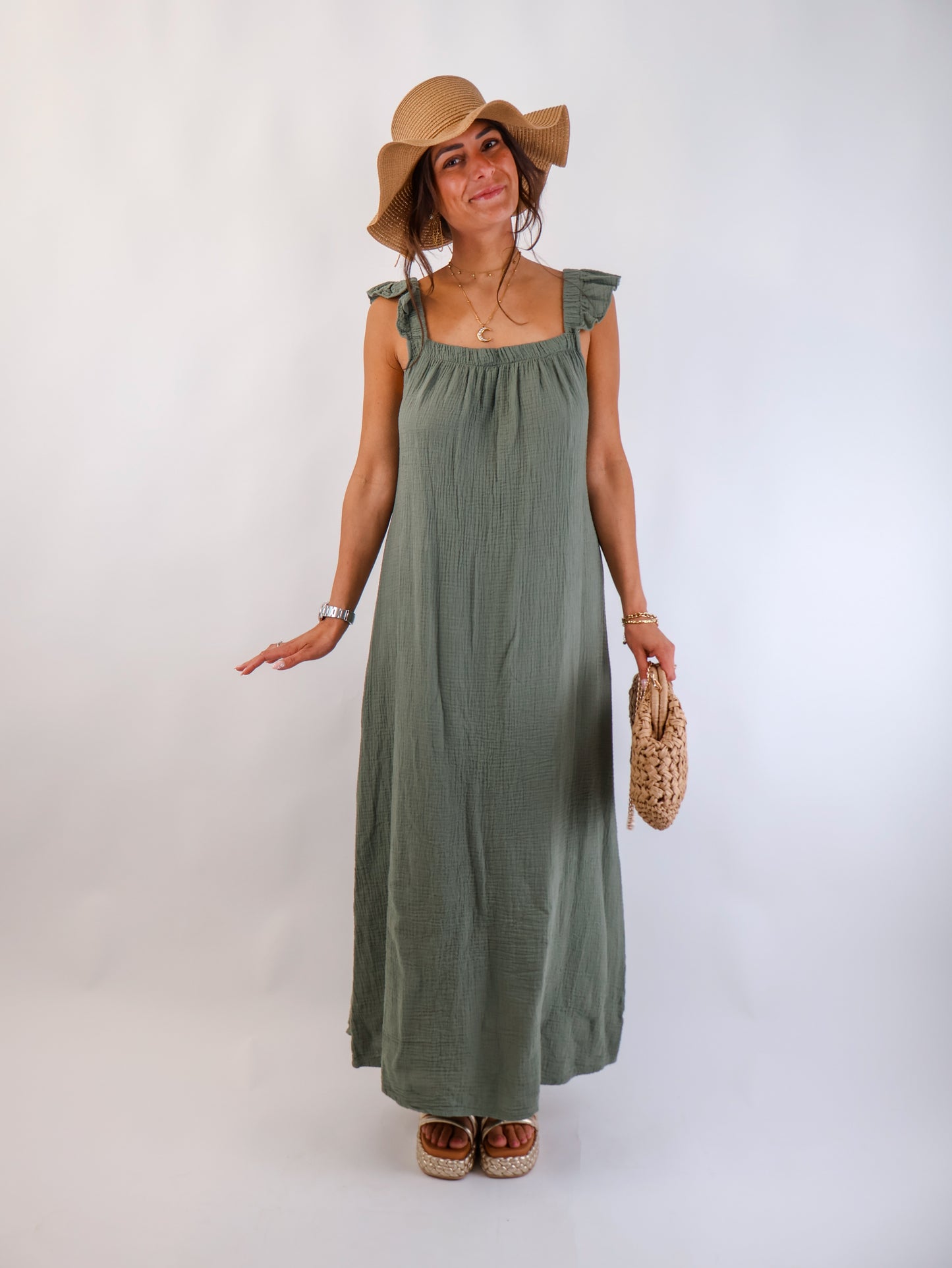 Estrella Musselin Kleid Olive