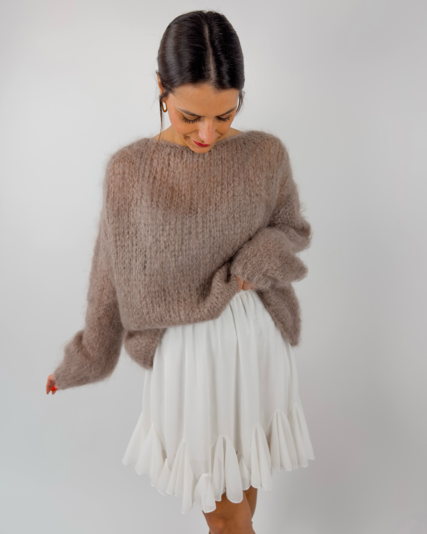 Premium Mohair Schleifen Strickjacke Taupe