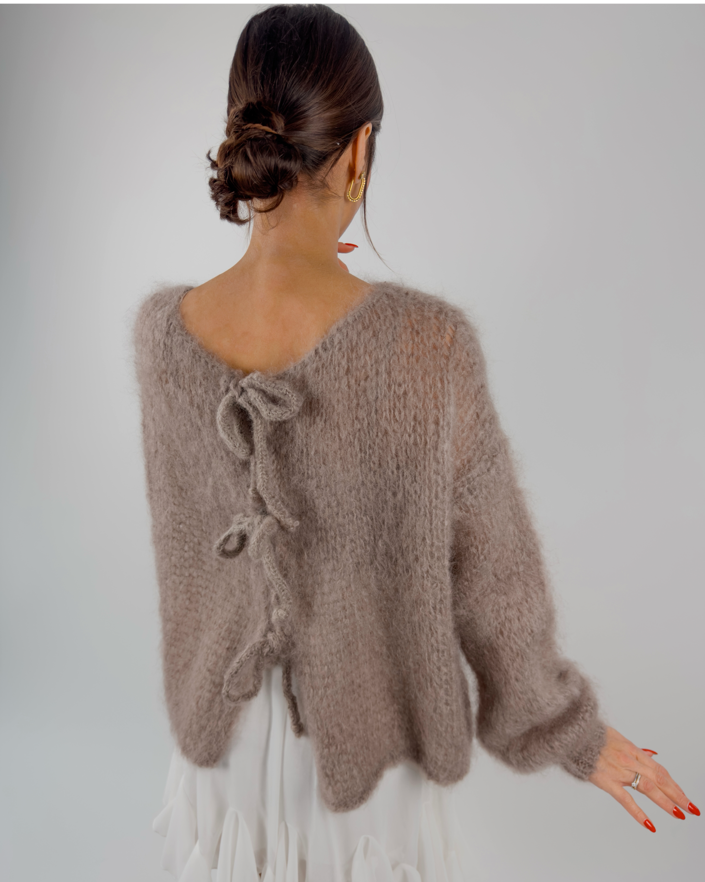 Premium Mohair Schleifen Strickjacke Taupe