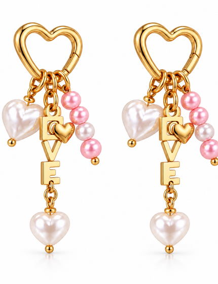 LOVE CHARM Ohrringe – Herzanhänger mit Perlen