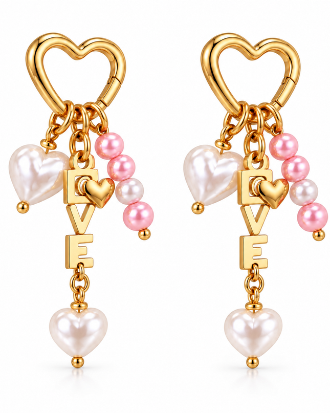 LOVE CHARM Ohrringe – Herzanhänger mit Perlen