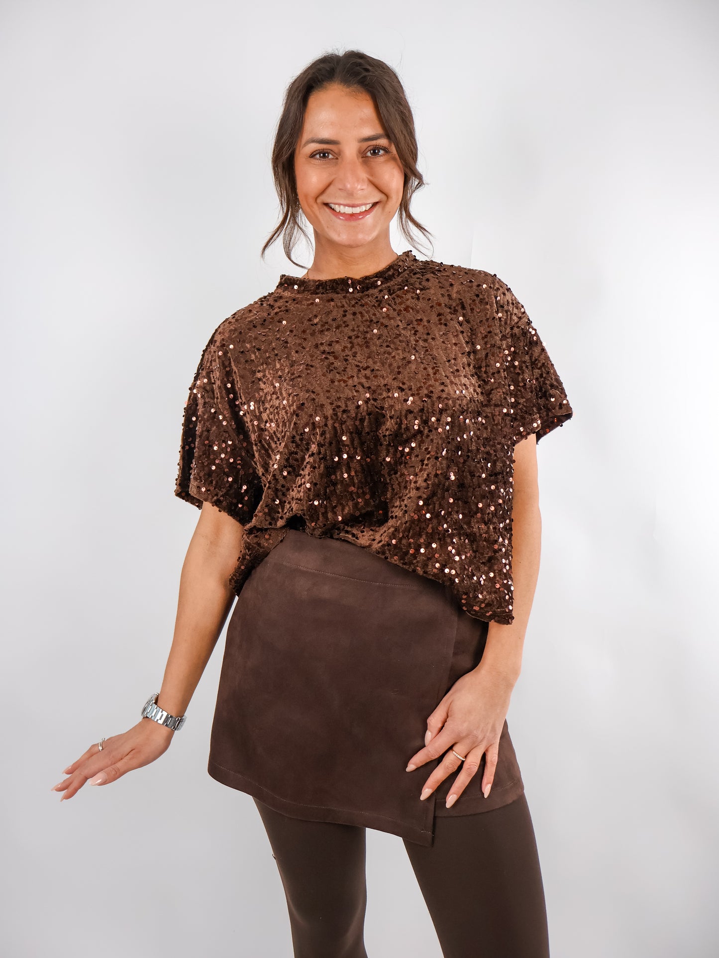 Pailletten Shirt Coffee