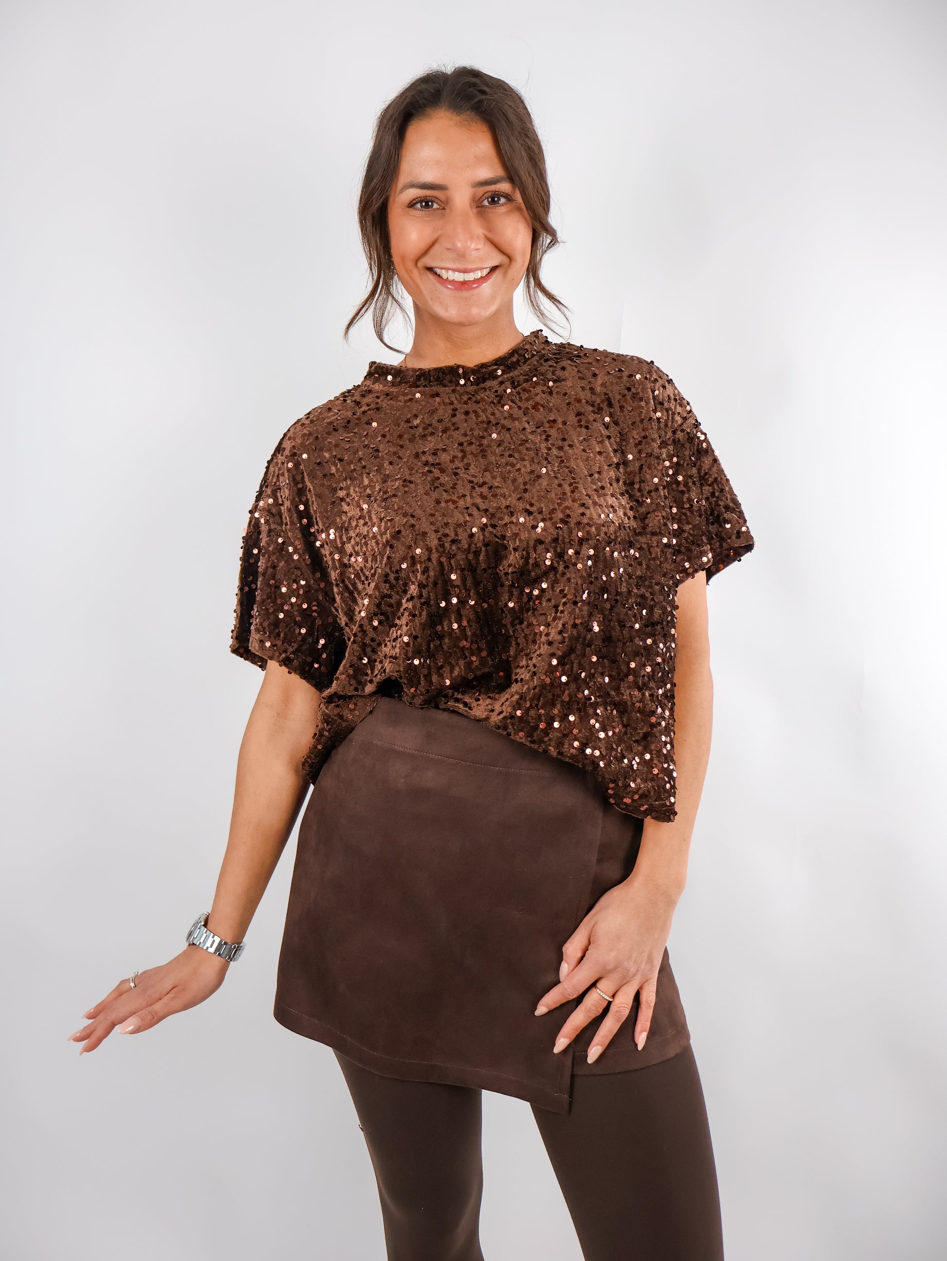 Pailletten Shirt Coffee