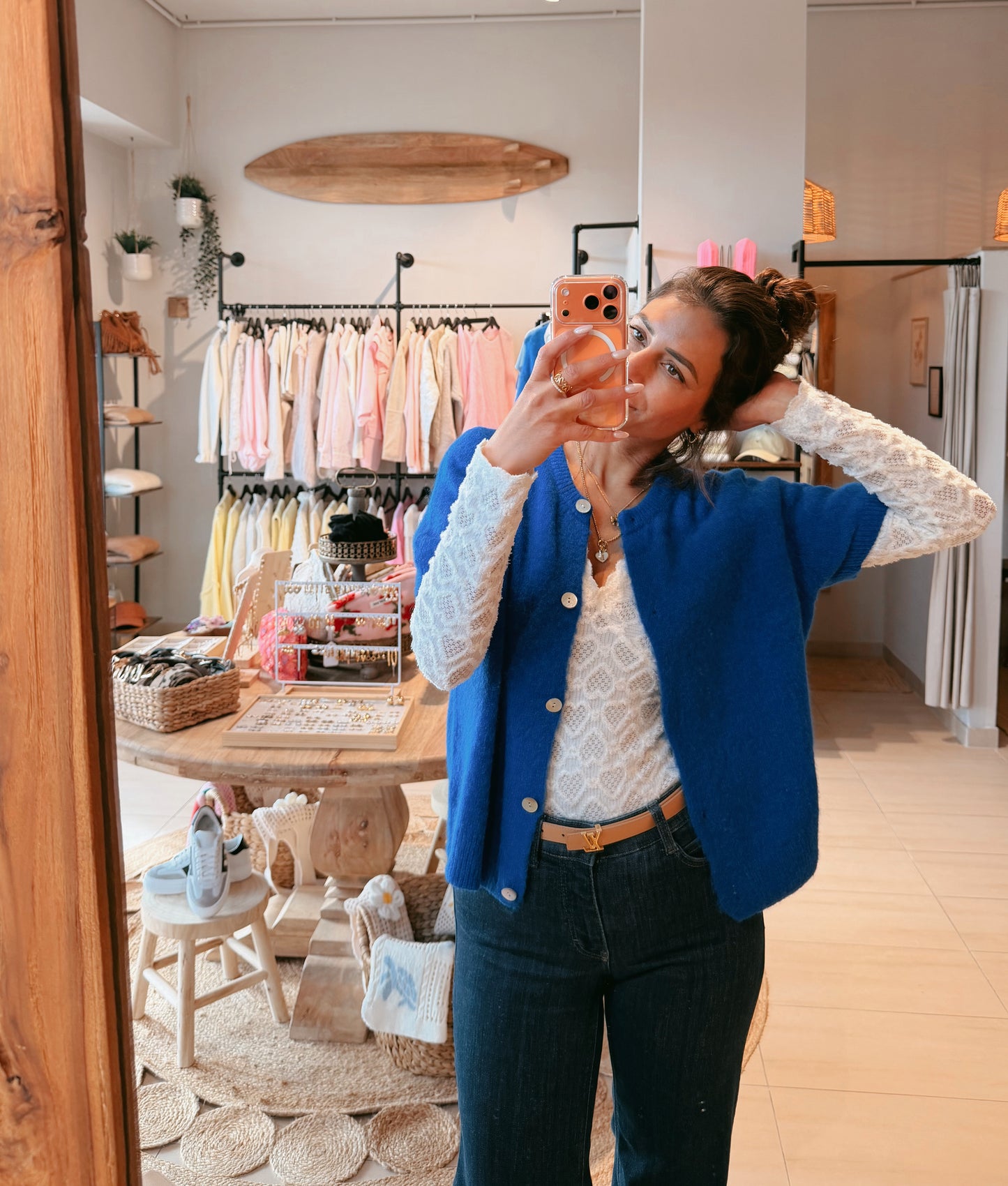 Premium Alpaka Strickjacke 3/4 Arm Kobaltblau