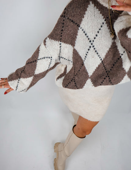 Argyle Strickpullover Creme