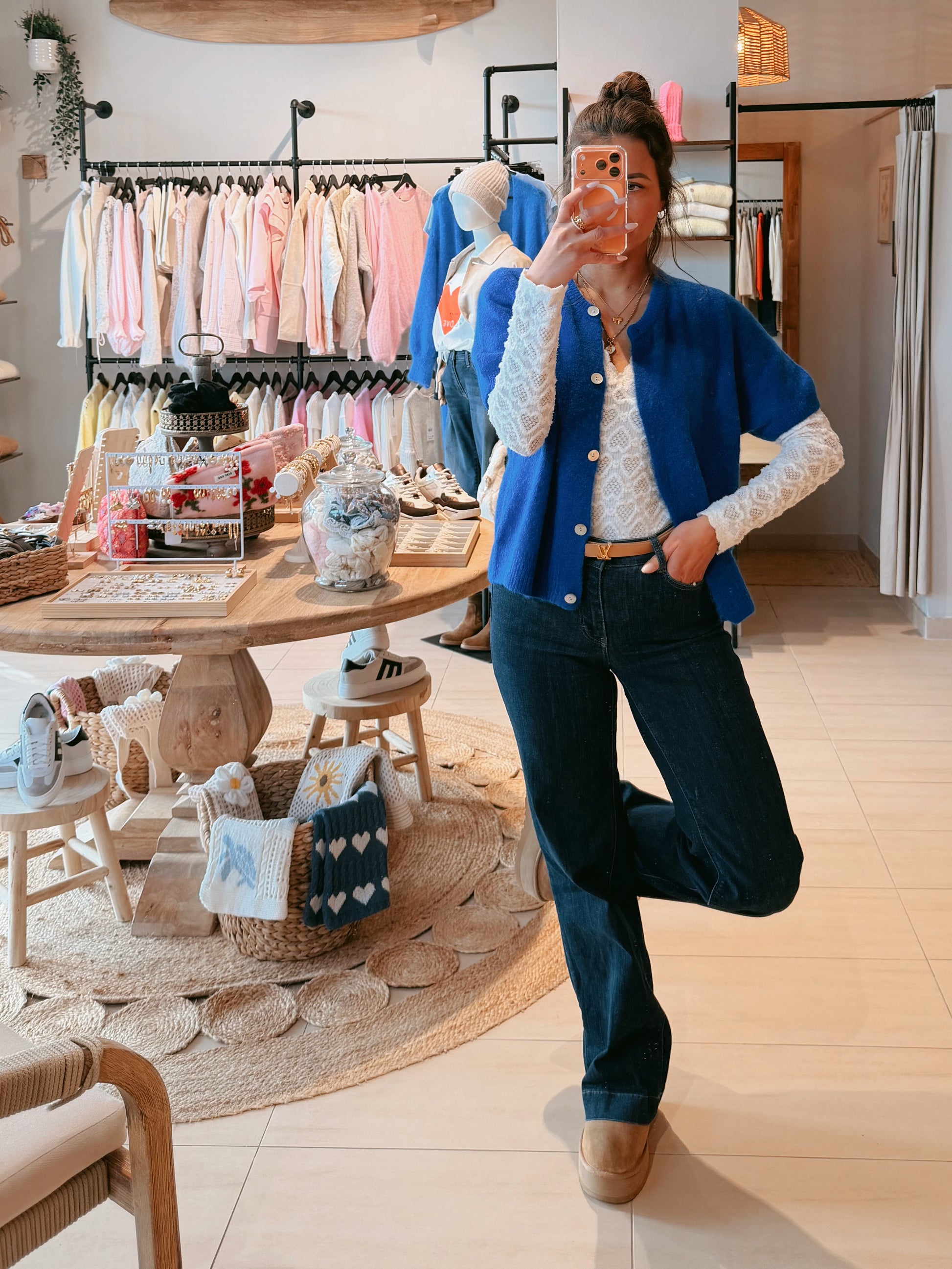 Premium Alpaka Strickjacke 3/4 Arm Kobaltblau