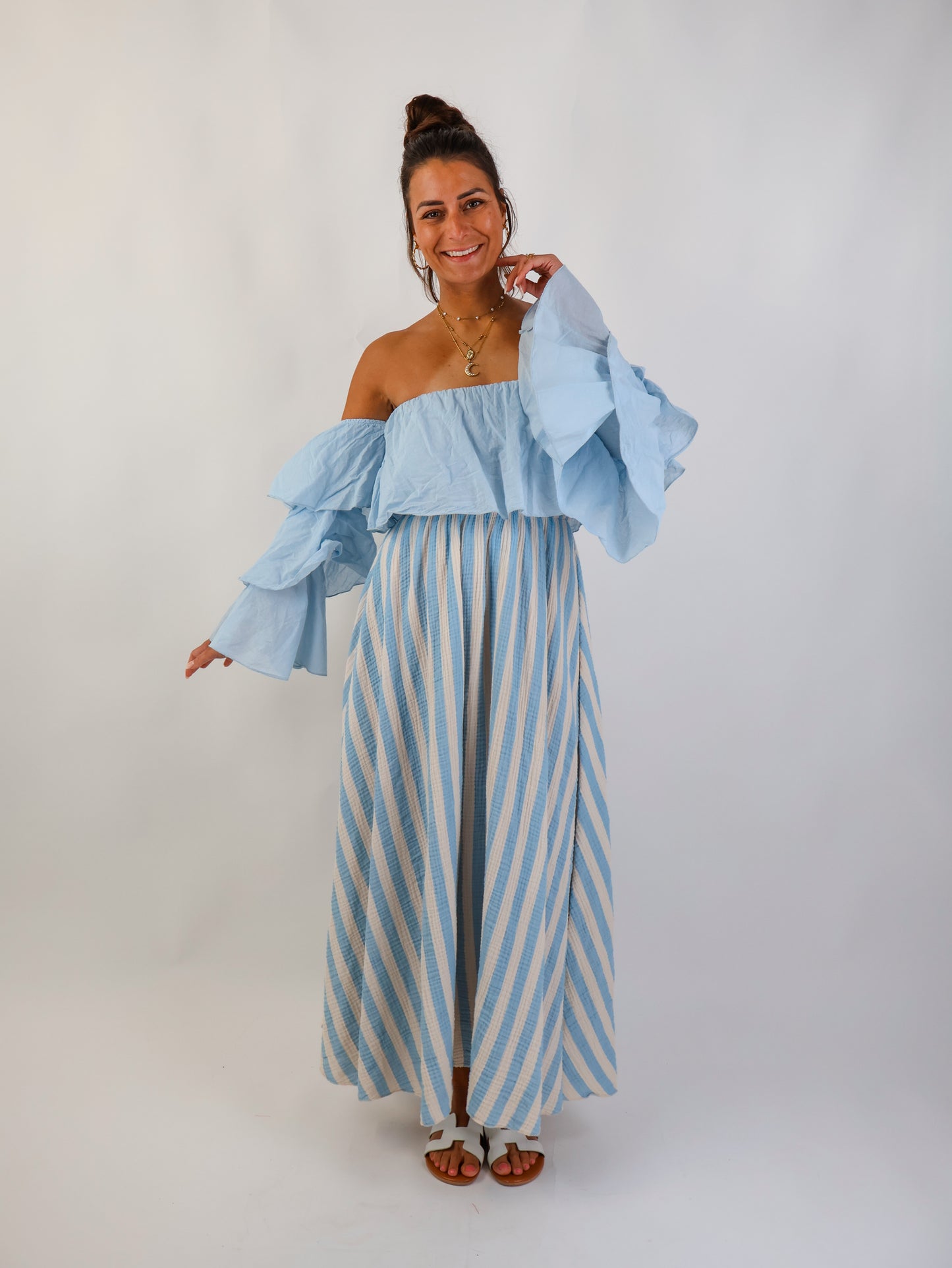 Flared Offshoulder Top Sky