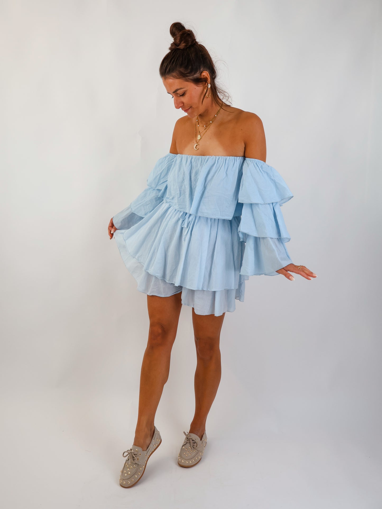 Flared Offshoulder Top Sky