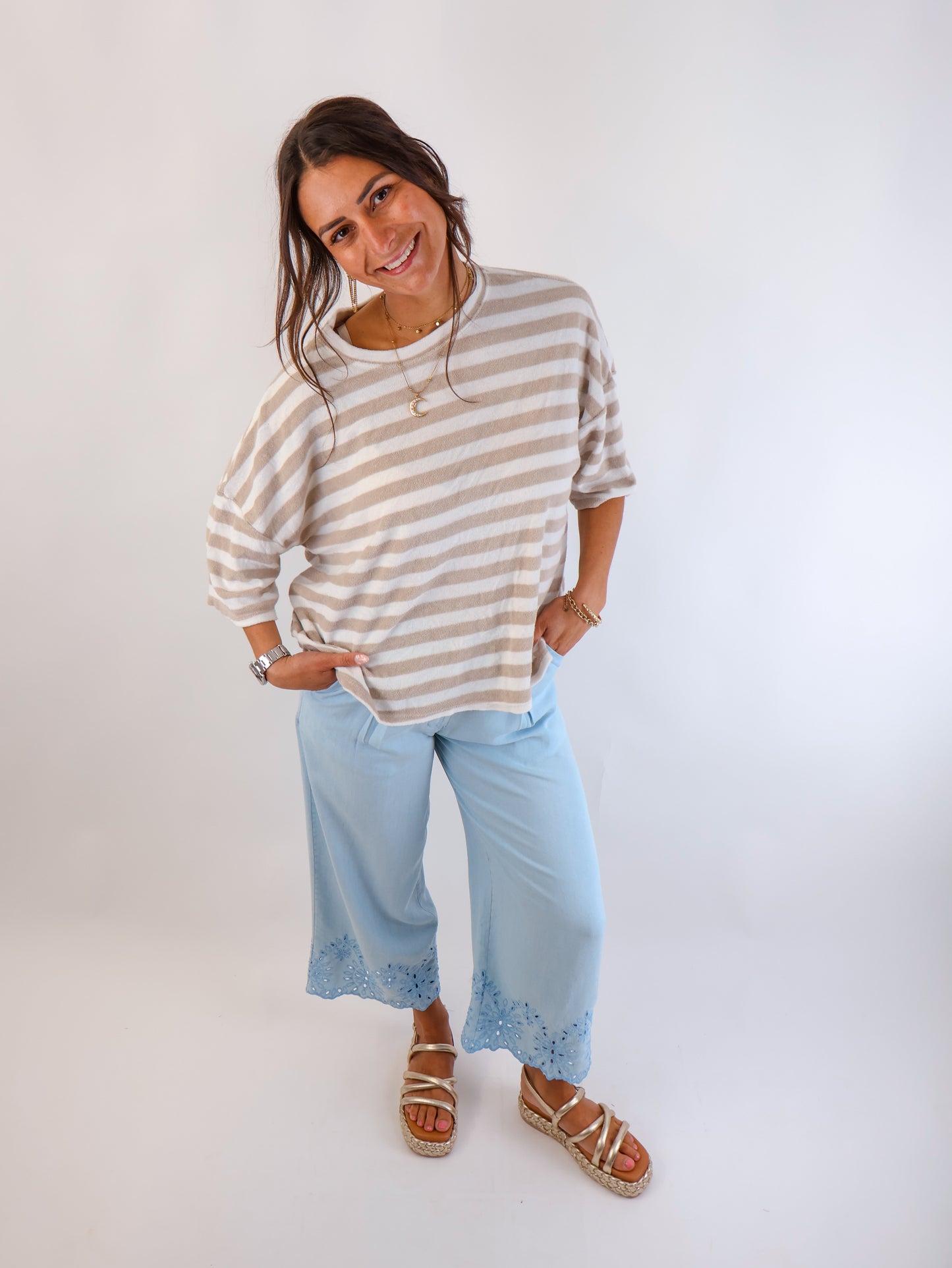 Stripes Oversize Shirt Beige