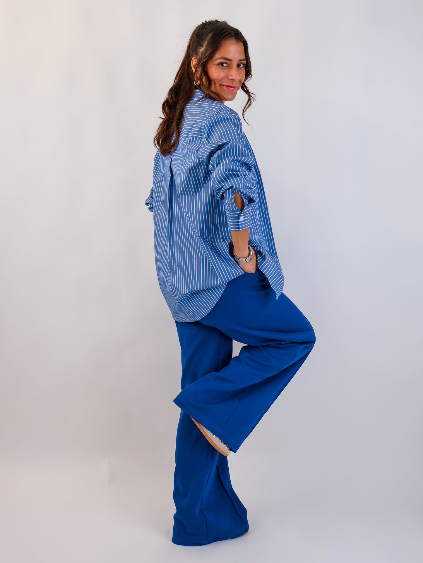 Stripe Bluse Königsblau
