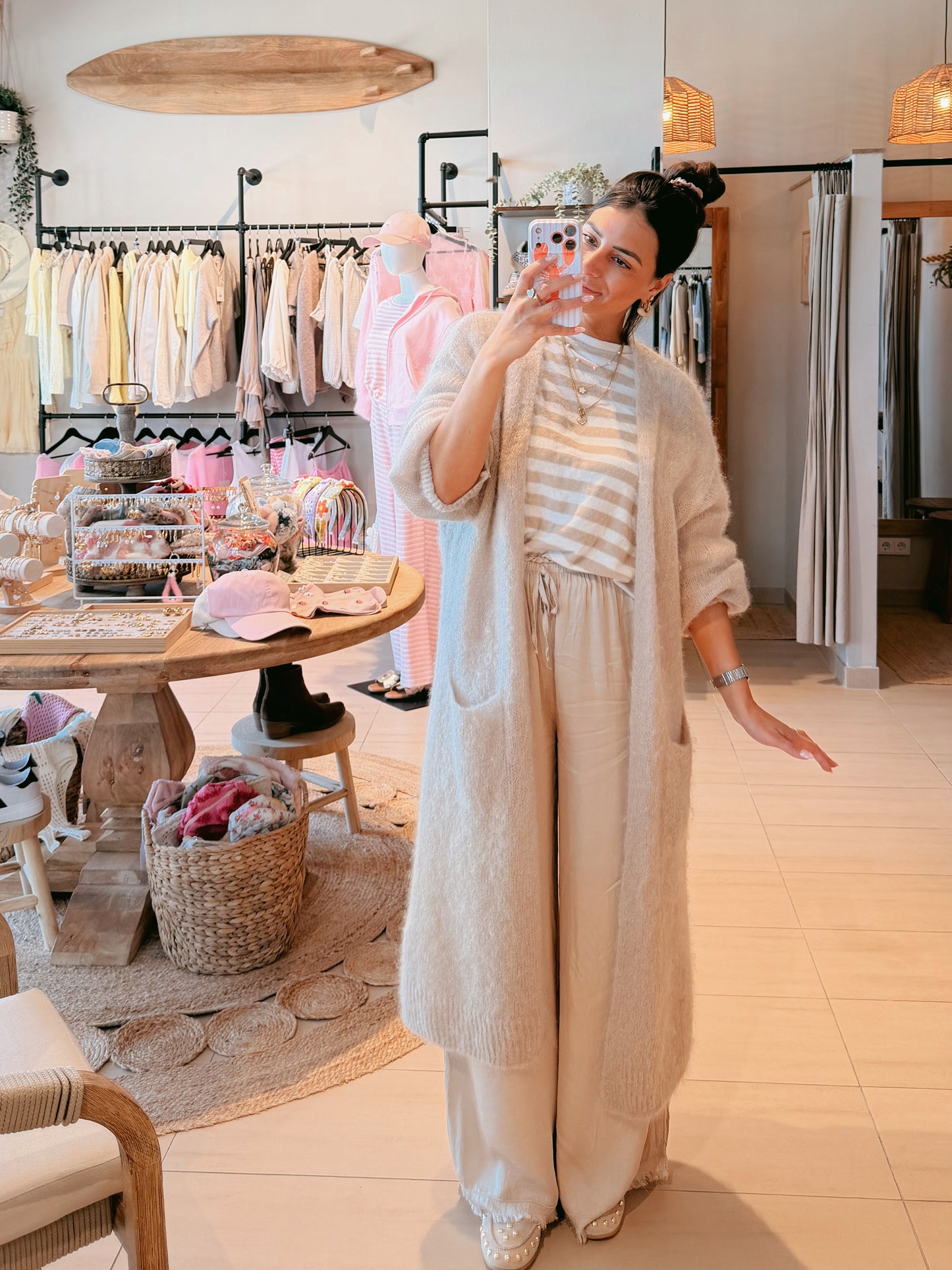 Stripes Oversize Shirt Beige