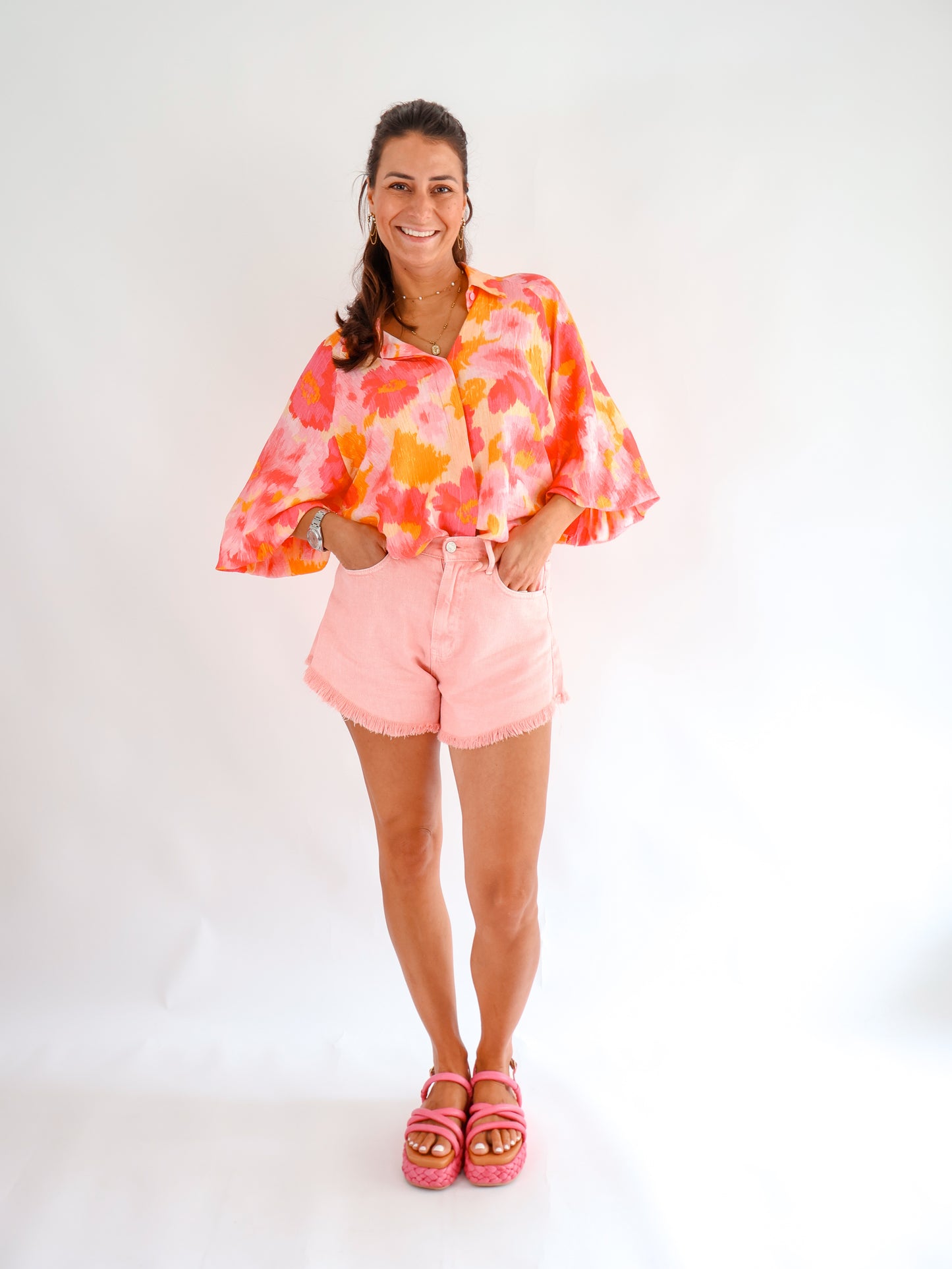 Ausgestellte Jeansshorts Rosa