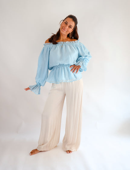 Volant Bluse Hellblau