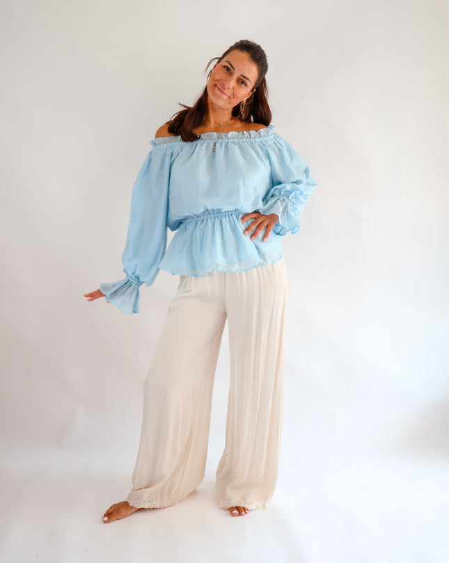Volant Bluse Hellblau
