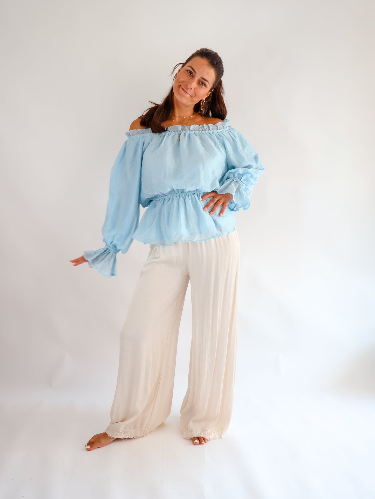 Volant Bluse Hellblau