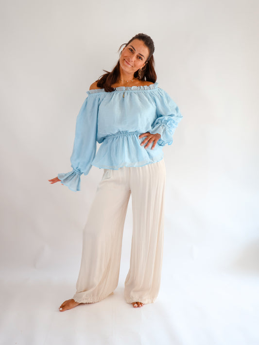Volant Bluse Hellblau