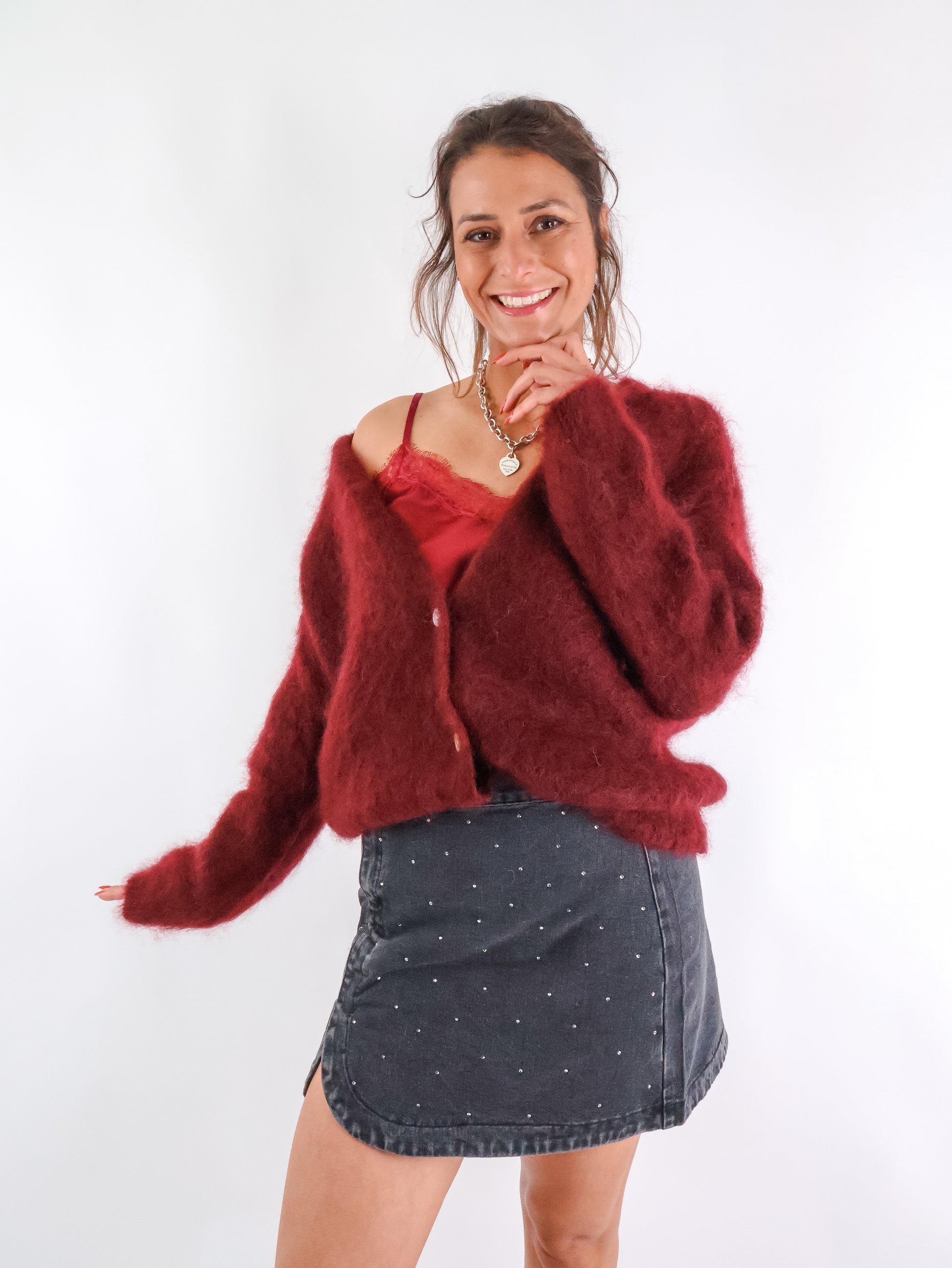 ★ Premium Kidmohair Strickjacke Bordeaux