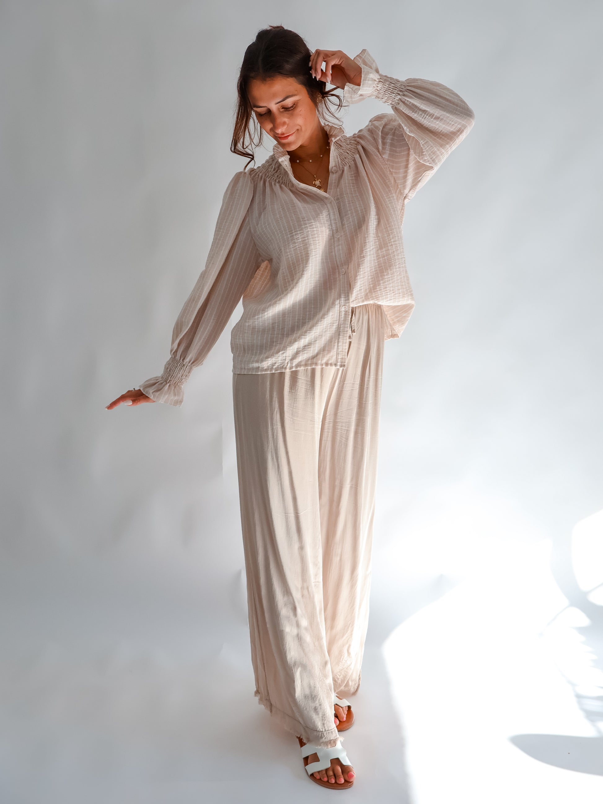 Aurora Streifenbluse Beige