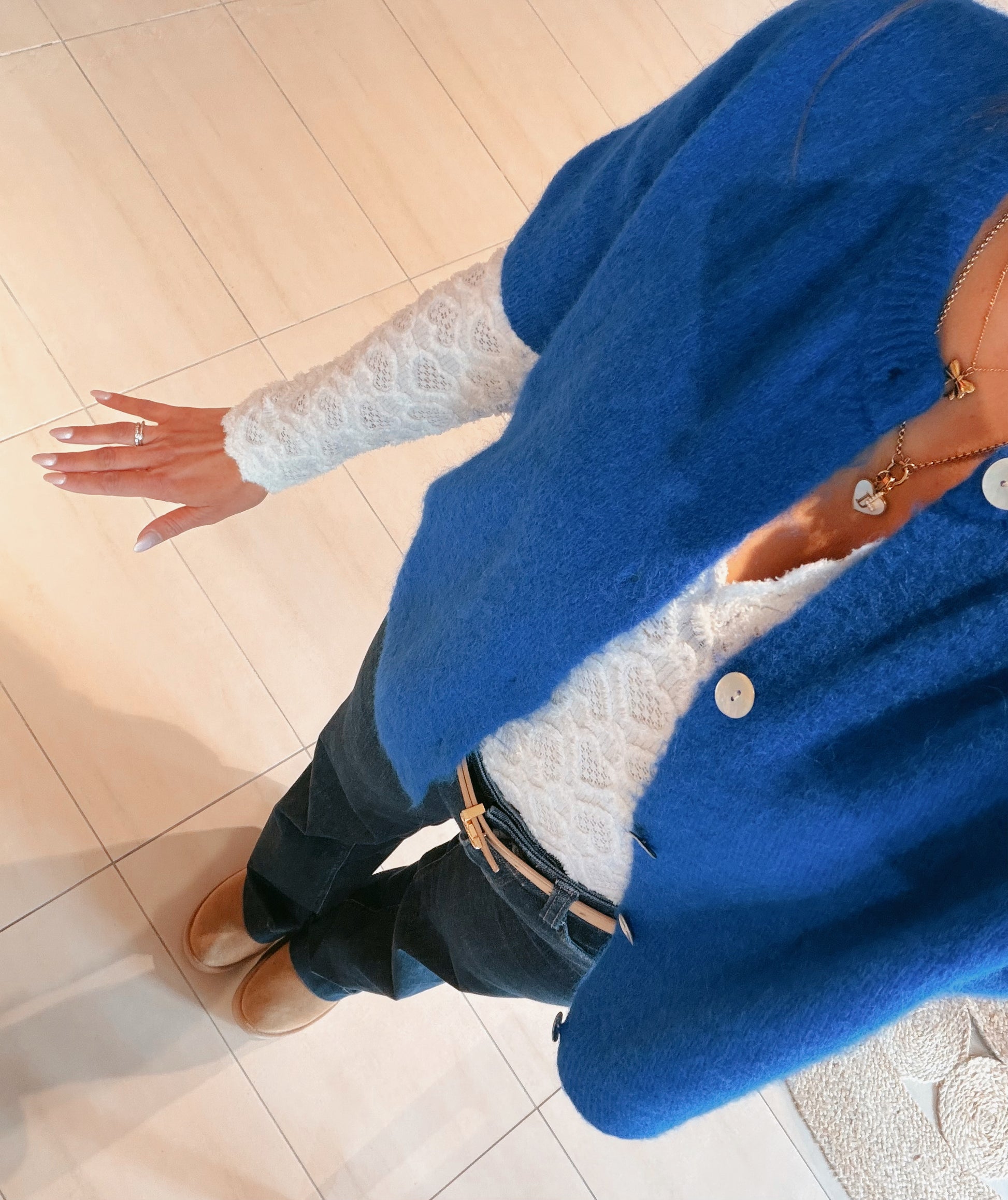 Premium Alpaka Strickjacke 3/4 Arm Kobaltblau