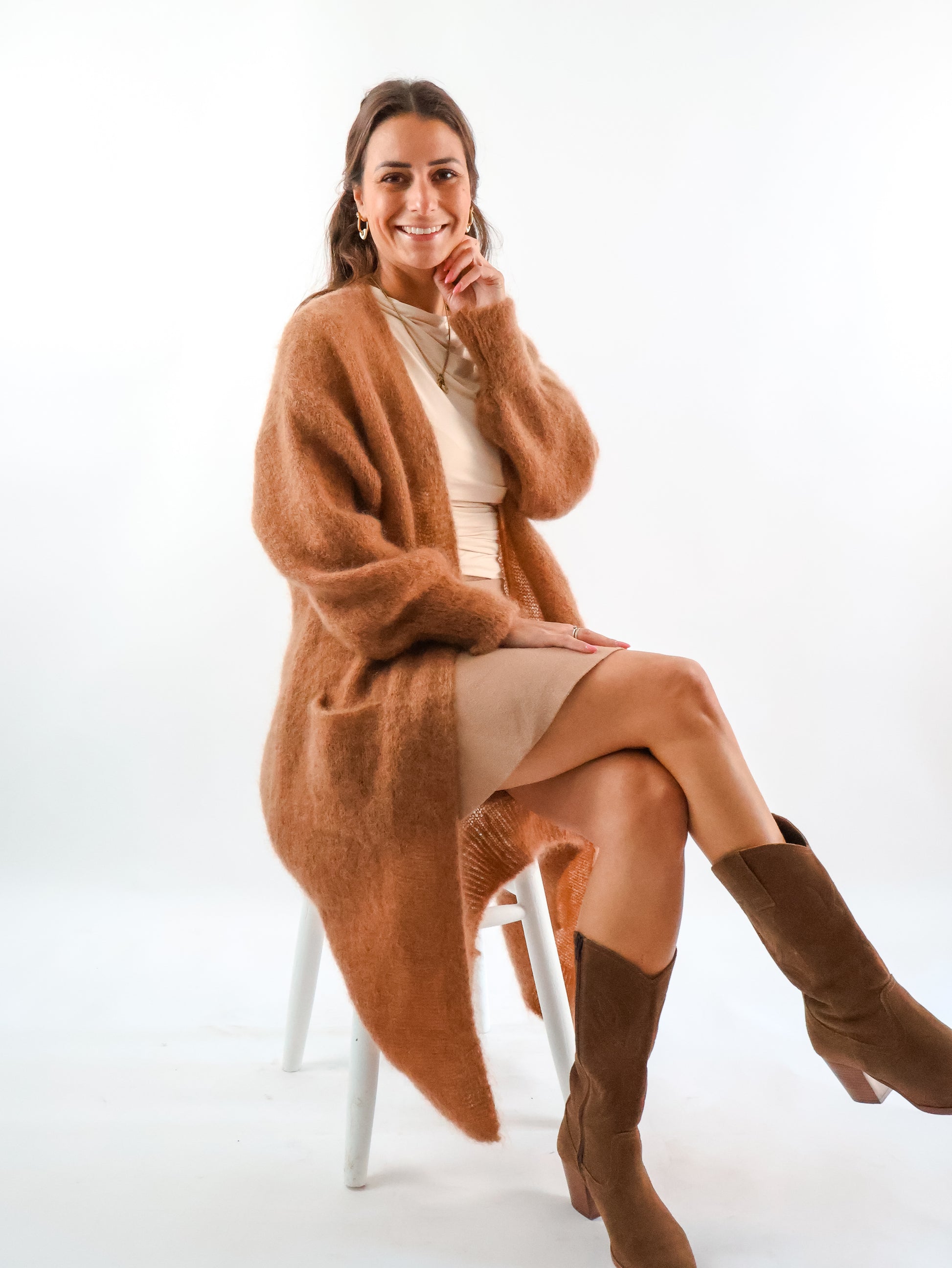 Premium Fineline Strickmantel Camel