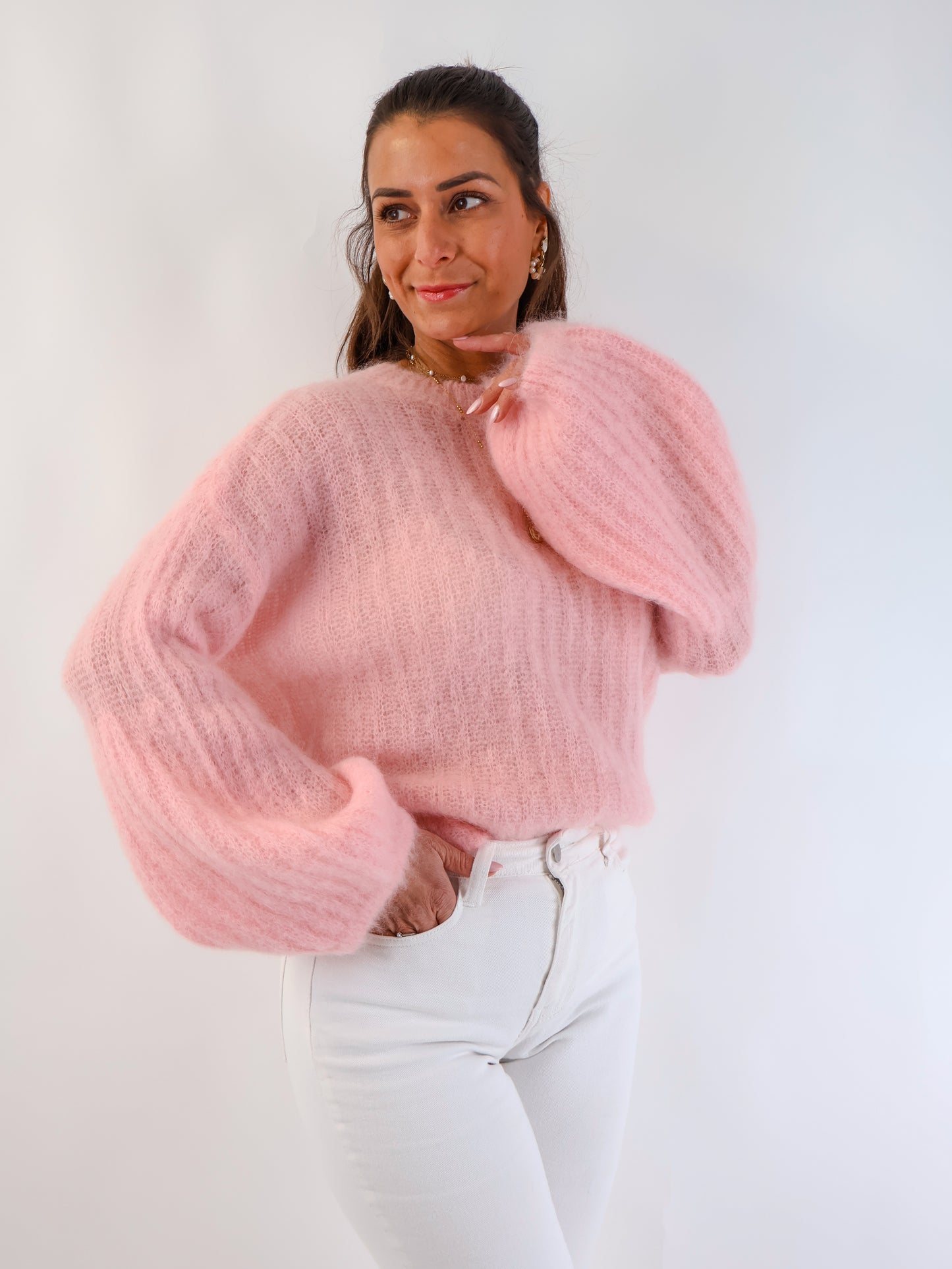 ★ Premium Kidmohair Pullover mit Ballonärmeln Rosé
