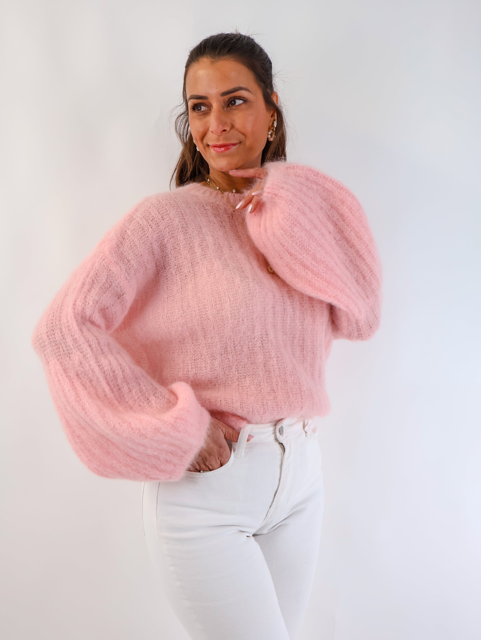 ★ Premium Kidmohair Pullover mit Ballonärmeln Rosé
