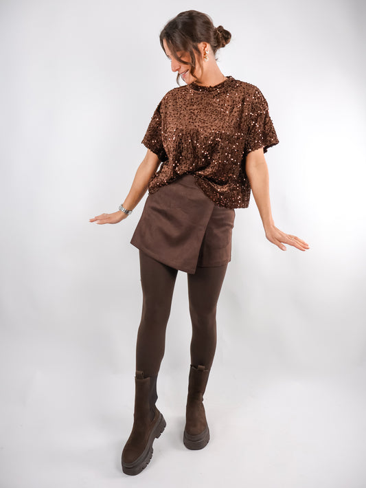 Pailletten Shirt Coffee
