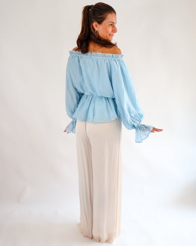 Volant Bluse Hellblau