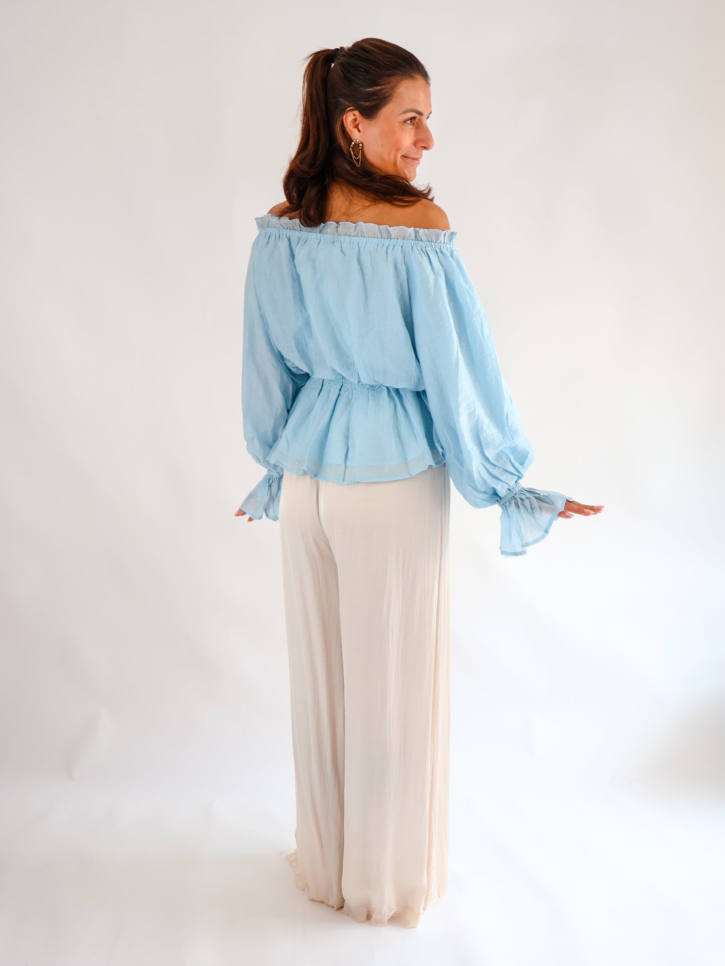 Volant Bluse Hellblau