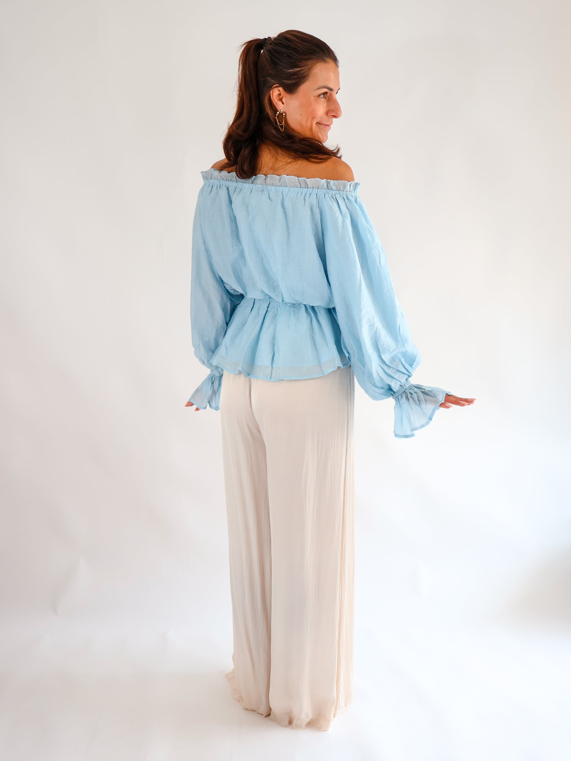 Volant Bluse Hellblau