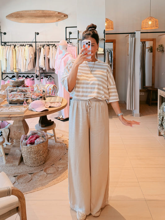 Stripes Oversize Shirt Beige