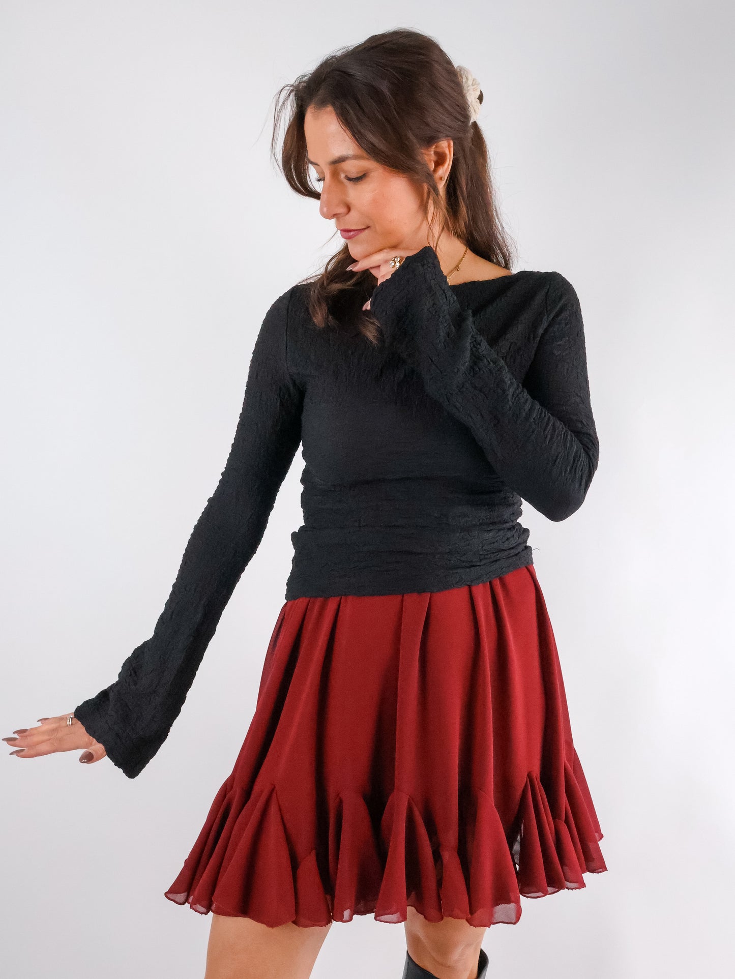 Crepé Oberteil Schwarz