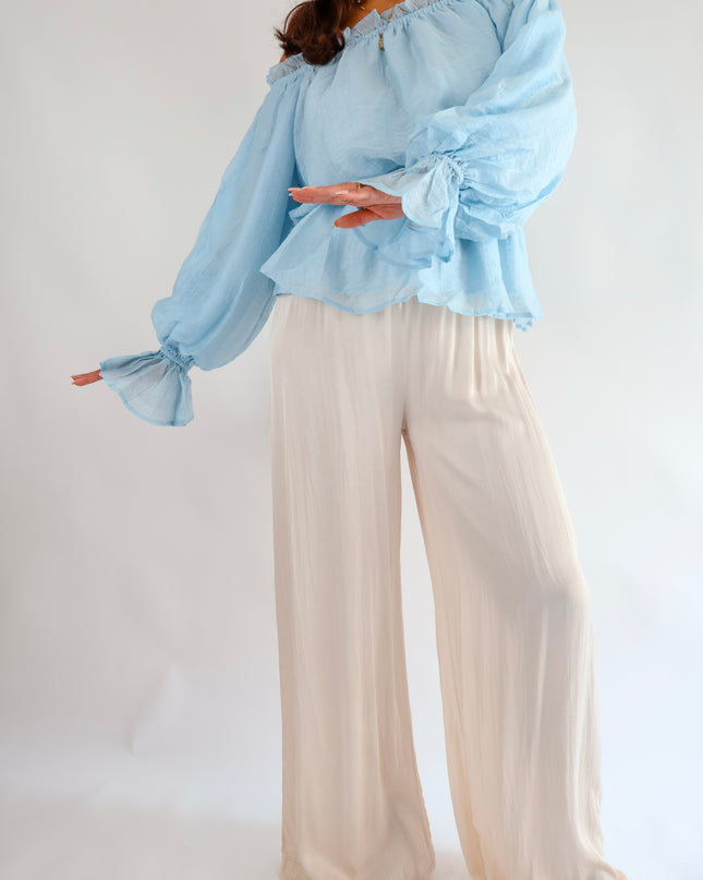 Volant Bluse Hellblau