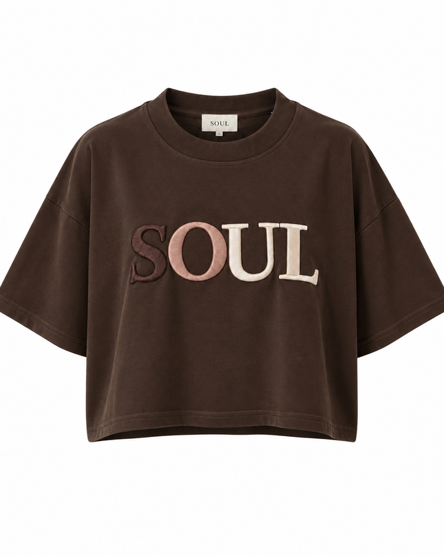 Smith&Soul Boxy Cropped T-Shirt Soul 3D Dark Choc