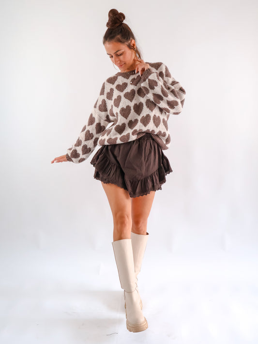 Herzchen Pullover Marron