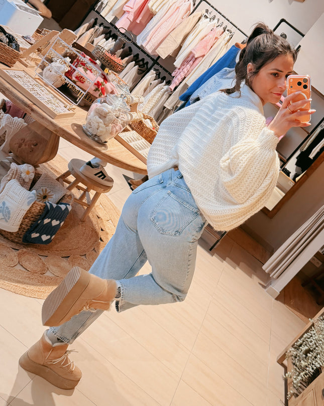 Strickponcho Creme
