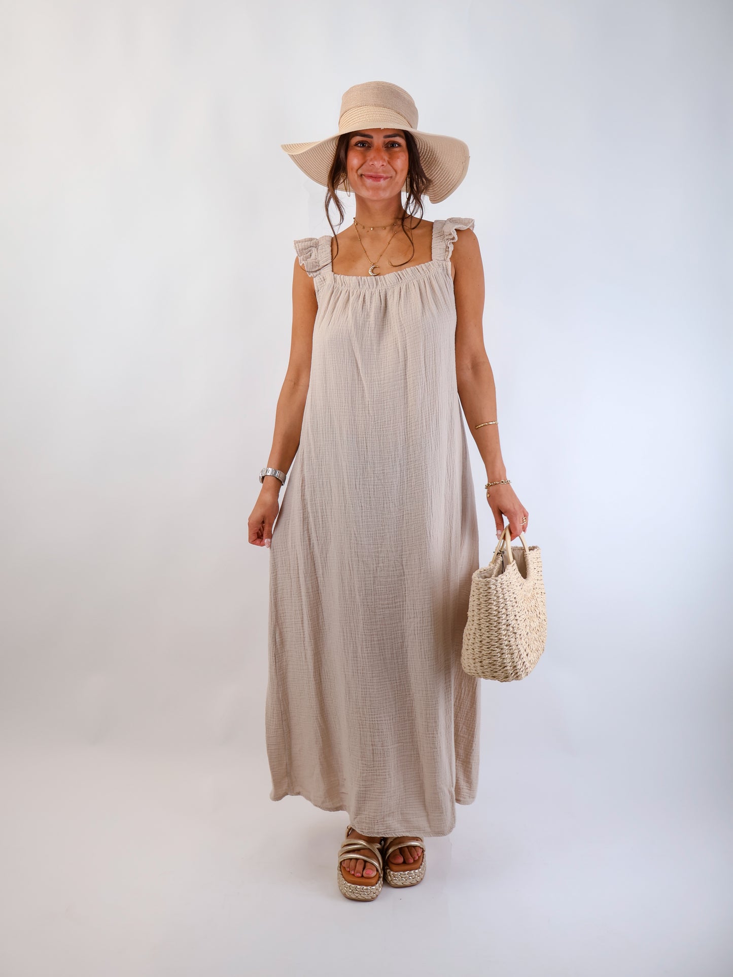 Estrella Musselin Kleid Beige