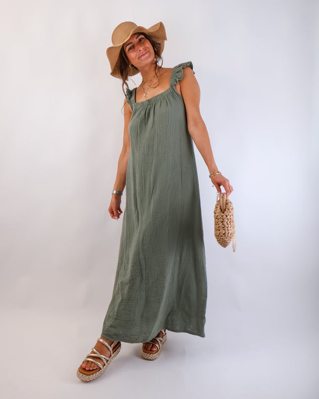 Estrella Musselin Kleid Olive