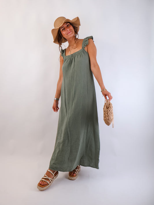 Estrella Musselin Kleid Olive