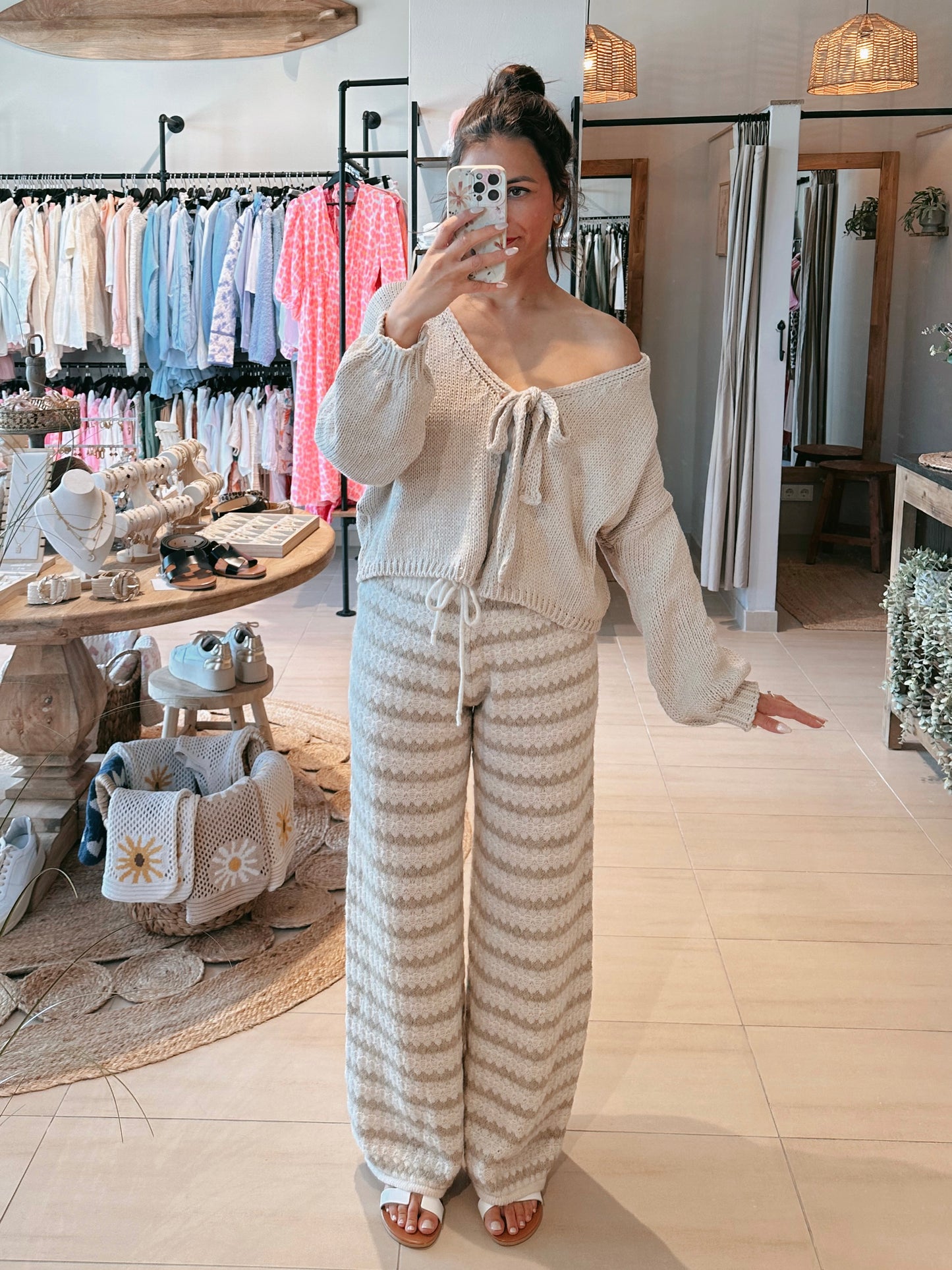 Strickhose Beige