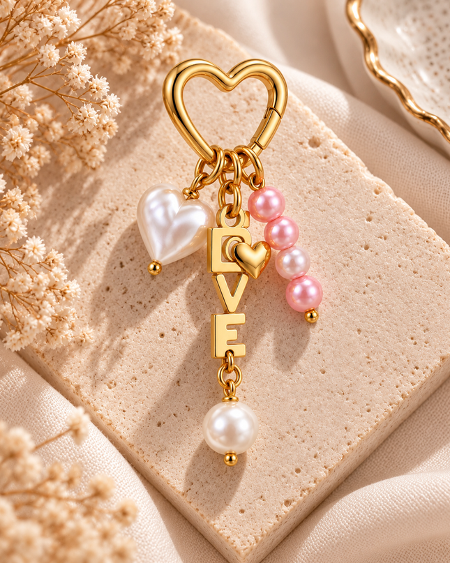 LOVE CHARM Ohrringe – Herzanhänger mit Perlen