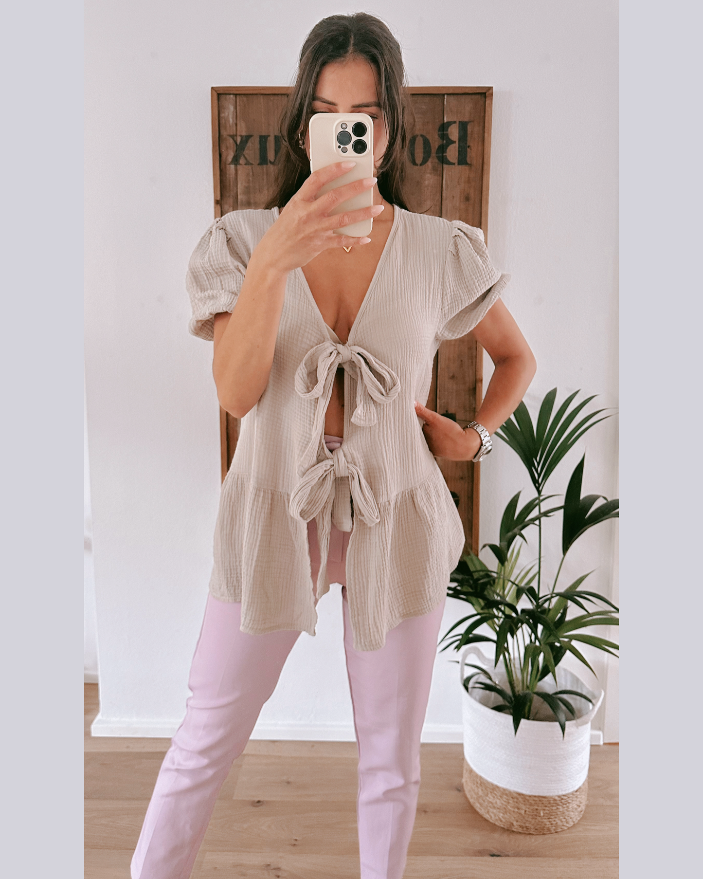 Luisa Musselin Bluse Taupe