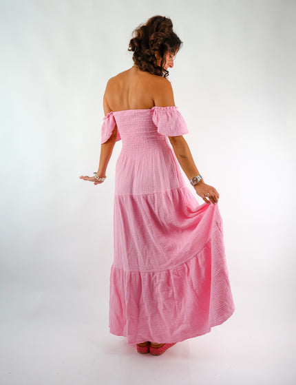 Maxi Musselin Kleid mit Volants und Flügelärmel Candy