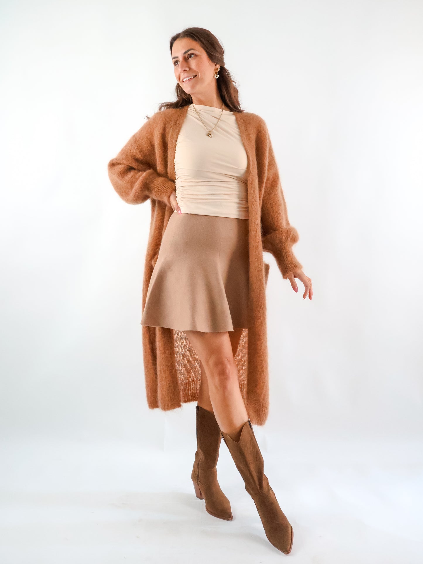 Premium Fineline Strickmantel Camel
