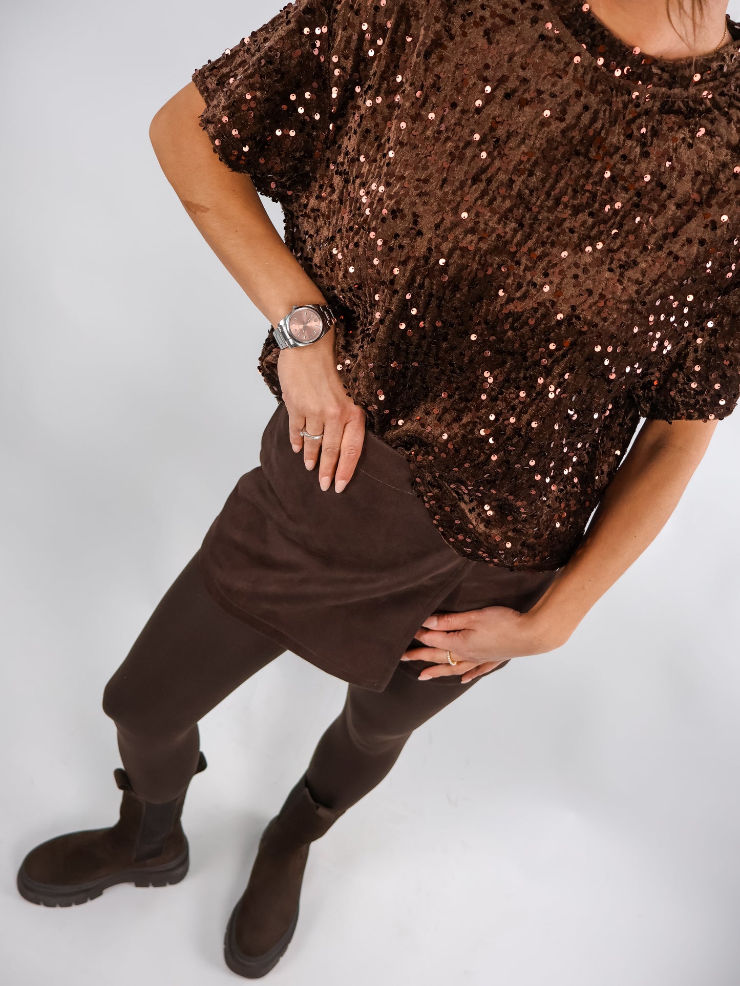 Pailletten Shirt Coffee