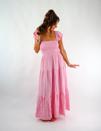 Maxi Musselin Kleid mit Volants und Flügelärmel Candy